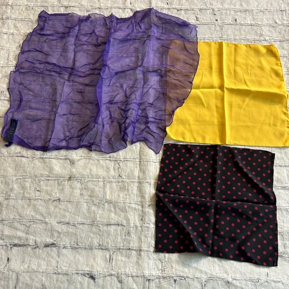 LOT OF (3) SQUARE DIFFERENT SIZE SCARVES VINTAGE HANKIES AND PURPLE SHEER GAP - Picture 3 of 9